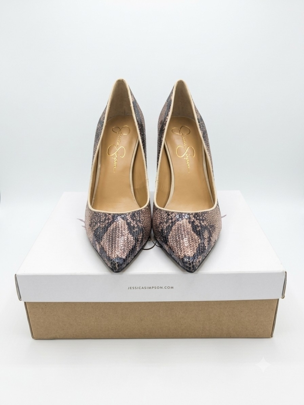 Jessica Simpson Pink Snake-Print Pointed-Toe Pumps